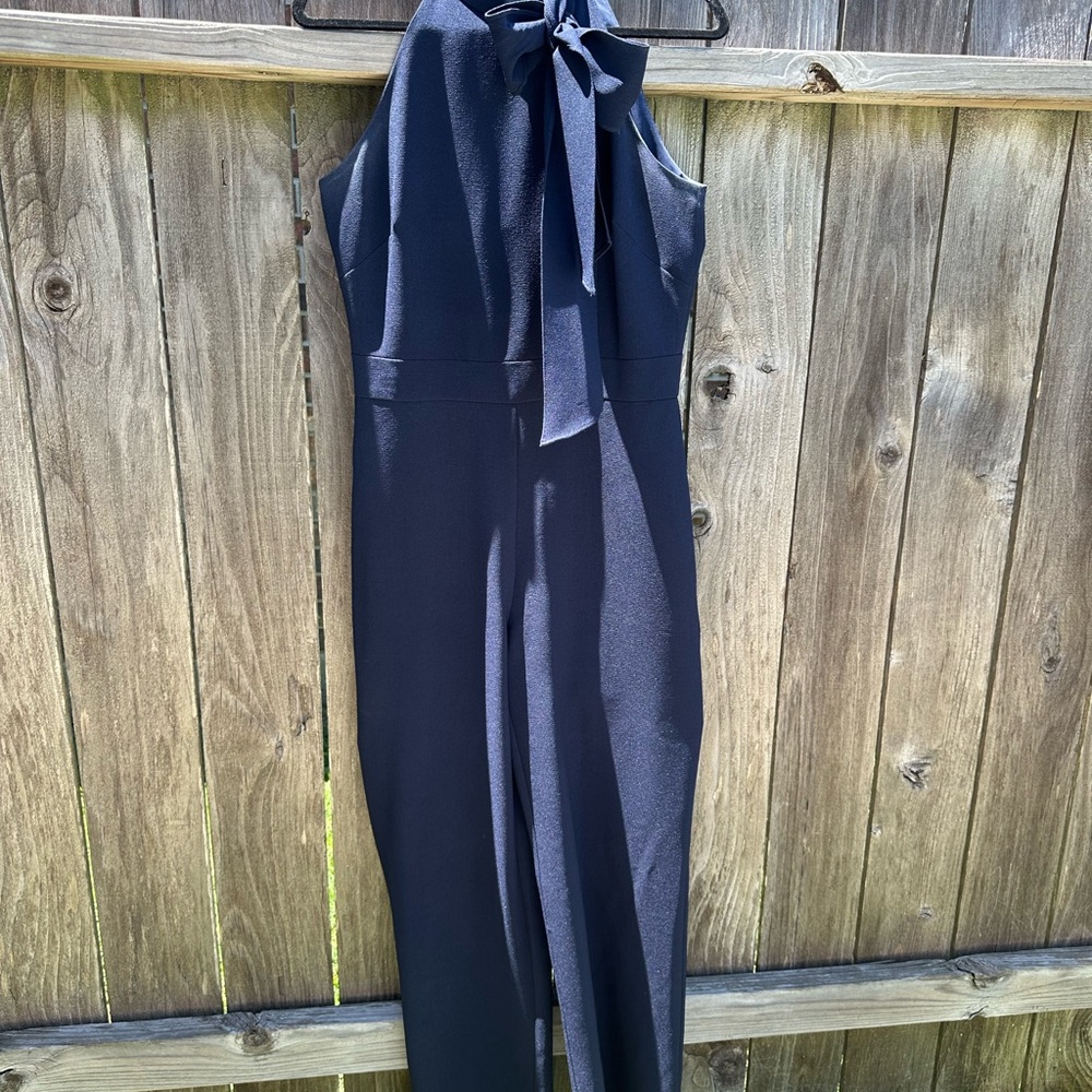 Vince Camuto Blue Jumpsuit with Halter Neck and Wide-Leg Design
